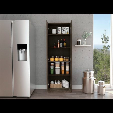 TUHOME Multistorage Pantry Cabinet, Five Shelves, Double Door Cabinet, Dark Brown/Black ABW6554